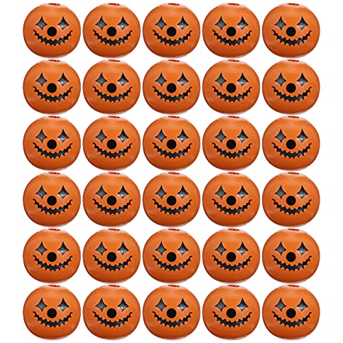 DIYEAH 30st Halloween-holzperlen Perlen Girlande Bauernperlen Leuchtstab Konfetti Sicherungsperlen Unfertige Lose Perle Verzierungen Heimwerken Ornamente Hölzern Orange von DIYEAH