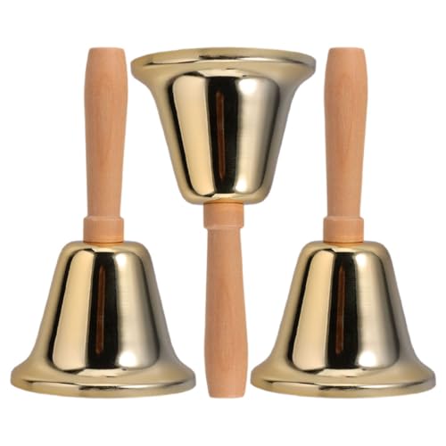 DIYEAH 3St Handklingel Glocke Klassenglocke Handglocken für Erwachsene Klingel für Schreibtisch Kuhglocke tischklingel tischglocke Handklingel aus Metall Hundetrainingsglocke Holz Golden von DIYEAH