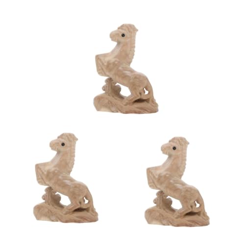 DIYEAH 3st Pfirsichholzornamente Skandinavisches Dekor Kleine Pferdefiguren Stehende Pferdestatue Pferdeskulptur Aus Holz Mini- -schreibtisch-dekor Figuren Wohnkultur Beige Mahagoni- von DIYEAH