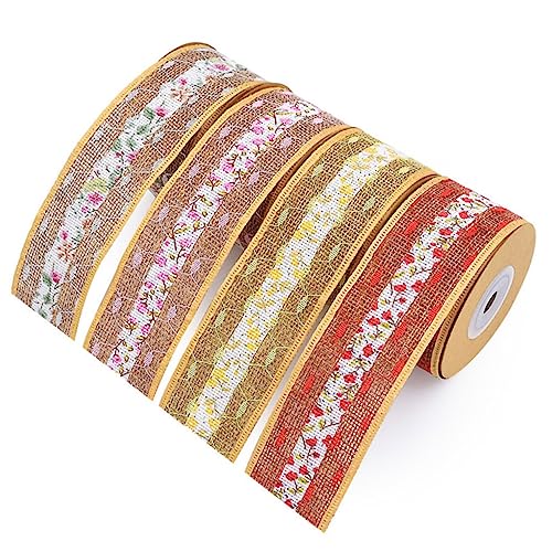 DIYEAH 4 Rollen Geschenkband verpacken Vorhang weißes Chiffonband Bänder leichtes Band ribbon schienbeinschoner tape schmuck machen pendants gewebtes Band Seil aus Hanfgeflecht von DIYEAH