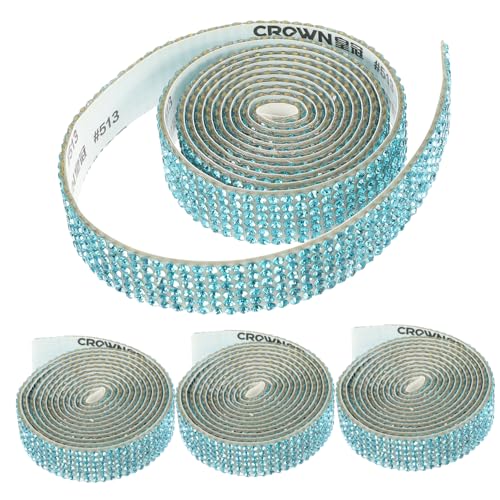 DIYEAH 4 Rollen Selbstklebende Strass-Sticker Bänder zum Verpacken Spitzenband Hochzeitsgürtel Nagelschmuck und Charms Gürtel Strass-Applikation Schärpe Strass-Patch Strasssteine Blue von DIYEAH