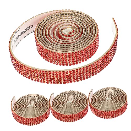 DIYEAH 4 Rollen Selbstklebende Strass-Sticker Strasssteine Quaste Nagel Charms Hochzeitsandenken Souvenirs funkelndes Strassdekor kleid gürtel strass applikation Brautschärpe Patches rot von DIYEAH