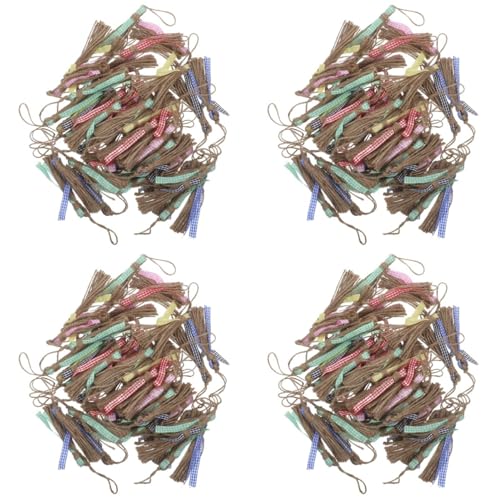 DIYEAH 4 Sätze Hanfseil Quasten Juteseil Perlen Tablett Perlen Zum Basteln Girlande Umhängeleine Dekokordel Weihnachtsdeko Handgefertigte Dekorationen Quasten Aus Hanfseil 50 Stück * 4 von DIYEAH