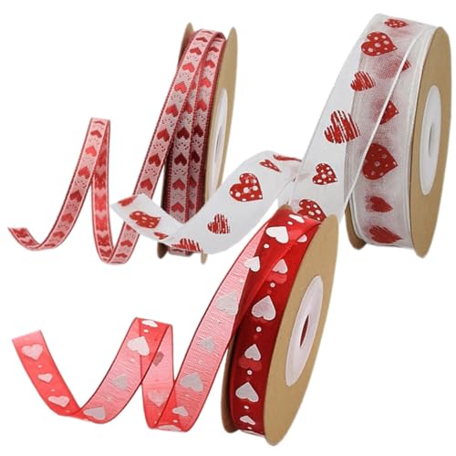 DIYEAH 4 Sätze Valentinstag Banddekor Verpackungsband Valentinstag Bänder Strasssteine Liebe Hochzeitsband Seidenband Ribbon Bastelband Valentinstag Geschenkband Polyester 3 Rollen * 4 von DIYEAH