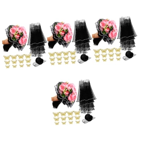 DIYEAH 4 Sets Verpackungsset Geschenkpapier Perlenrand Floristen Verpackungspapier Schwarze Spitze Geschenkpapier Geschenkpapier Blumenstraußpapier Geschenkgarn von DIYEAH