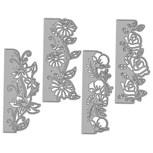 DIYEAH 4 Stück Blumenspitze-Ausstecherform Schablonenpapier Sammelalbum Anzahl Stanzformen sterben craftcuttermesser bastelset Handwerk DIY Formen DIY stanzformen Kohlenstoffstahl Silver von DIYEAH