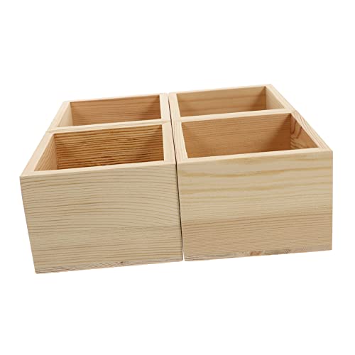 DIYEAH 4 Stück Boxen Kleine Holzkiste Ohne Deckel Quadratische Boxen Für Retro Schmuckaufbewahrung Organizer Schmuck Organizer Tablett Süßigkeitenboxen von DIYEAH