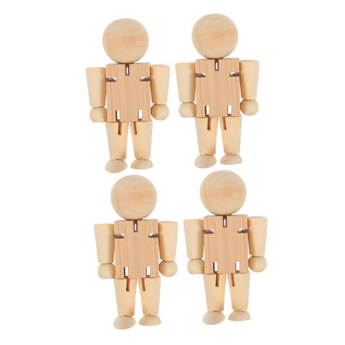 DIYEAH 4 Stück Holzroboter-figuren, Unvollendete Holz-klammerpuppen, Menschenformen, Figuren Zum Selbermachen, Malen, Kunsthandwerk, Mini-unvollendete Puppenkörper, Bemalbare von DIYEAH