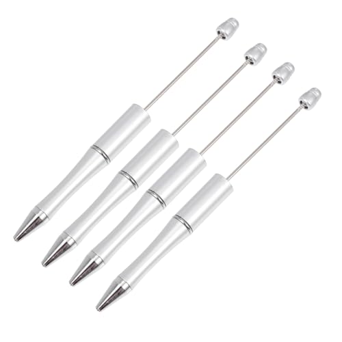 DIYEAH 4 Stück Kugelschreiber mit Perlen zappeln DIY-Stift Druckstift Signierstifte ballpoint pen kugelschreibermine Schreibstift selber machen Schreibstift für Schüler Plastik Silver von DIYEAH