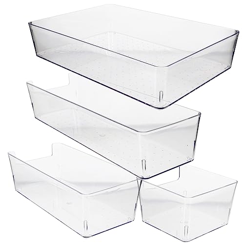 DIYEAH 4 Stück Schublade Organizer für Büroschubladen Schreibtischablage storage boxes aufbwahrungs-box durchsichtiger Schubladen-Organizer-Schalen Weiß von DIYEAH