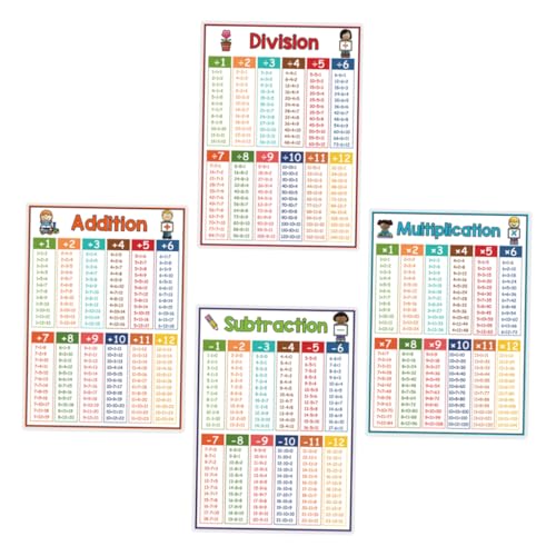 DIYEAH 4 Stück pädagogisches matheplakat Poster im Klassenzimmer Matheplakate für die Mittelschule Einmaleins-Poster Mathe-Poster Schulmaterial für Kinder beschichtetes Papier von DIYEAH