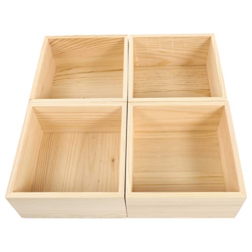 DIYEAH 4 Stücke Boxen Kleine Holzkiste Ohne Deckel Tischdekoration Desktop-dekor Schmuck Organizer Klar Ohrringhalter Quadratische Lagerbehälter Rustikale Hölzern von DIYEAH