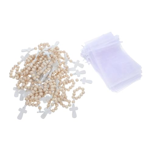 DIYEAH 40 Sätze Segensperlen-Set holzperlen set holzperlen armband kinder taufgeschenk Shower Dekoration Taufe gefallen religiöse Armbänder Gebetsperlen Gittergewebe von DIYEAH