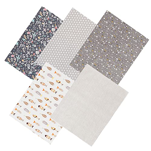 DIYEAH 5 Blätter Bedruckter Twill-Stoff Stoff-Fat-Quarter-bündel Fat Quarters Stoffbündel Stoffstreifen Zum Quilten Fleecestoff Quilten Von Patchwork Heimwerken Quilt-Kits Baumwolle Grey von DIYEAH