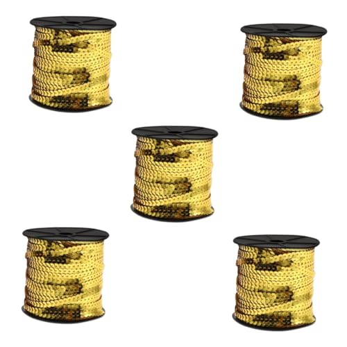 DIYEAH 5 Rollen Goldene Flache Paillettenstreifen Paillettenband Zum Nähen Goldene Pailletten Meerjungfrau-paillettenband Goldfransen Goldenes Paillettenband Metallische Zierleisten Pvc von DIYEAH