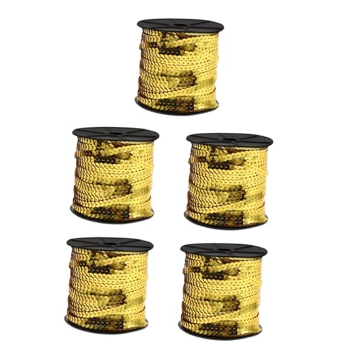 DIYEAH 5 Rollen Goldene Flache Paillettenstreifen Paillettenstreifenbesatz Pailletten Zum Nähen Glitzerbesatz Zum Aufnähen Paillettenband Zum Nähen Goldquasten-fransenbesatz Goldrand Pvc von DIYEAH