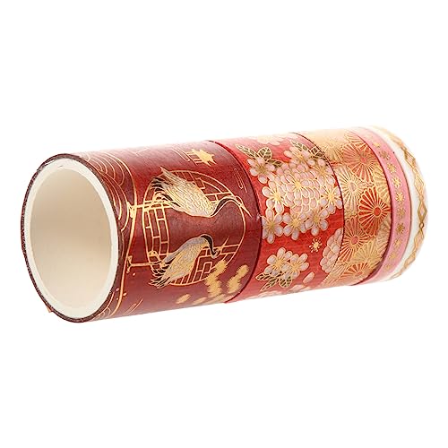 DIYEAH 5 Rollen Kran Washi Tape das Handwerk Wickelband weißes Abdeckband Blumenband Goldband die chinesen scrapbook stift Geschenkidee Papierband Papier Klebeband dunkelrotes Band von DIYEAH