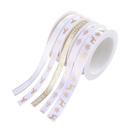 DIYEAH 5 Rollen Weihnachtsband Weiß Mit Goldenen Motiven 25 m Lang Dekoratives Geschenkband Für Bastelarbeiten Und Stilvolle Geschenkverpackungen Ideal Für Weihnachten Und Festliche von DIYEAH