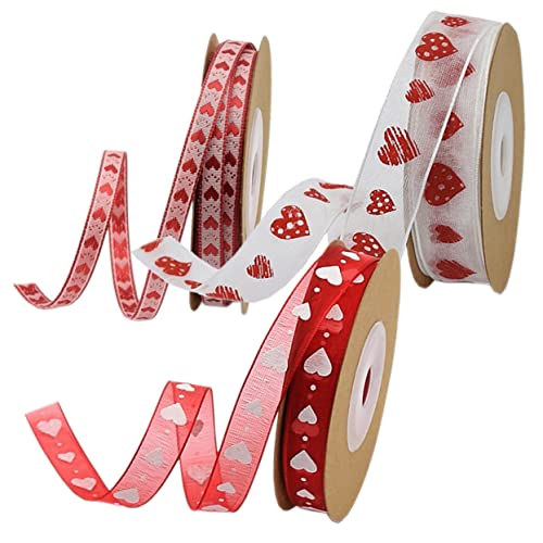 DIYEAH 5 Sätze Bastelband Hochzeitsband Gold Bögen Verpackungsband Aufkleber Seidenband Ribbon Ziehschleifenband Bänder Mit Herzmuster Valentinstag Geschenkbänder Polyester 3 Rollen * 5 von DIYEAH