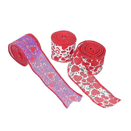 DIYEAH 5 Sätze Draht Seitband Ribbon Ripsband Hochzeitsdekoration Party Dekoration Valentinsband Grünes Band Valentinstag-herzbänder Bänder Mit Herzmuster Polyester Rot 3 Rollen * 5 von DIYEAH