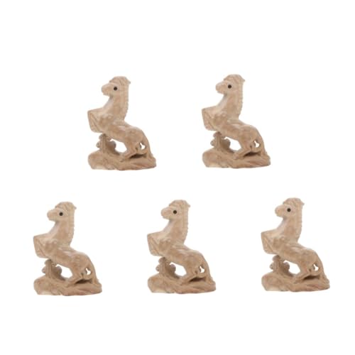 DIYEAH 5 Stück Ornamente Mini Schreibtischdekoration Chinesische Pferdestatue Hölzerne Pferdeskulptur Figuren Heimdekoration Tischdekoration Holztierfigur Beige von DIYEAH