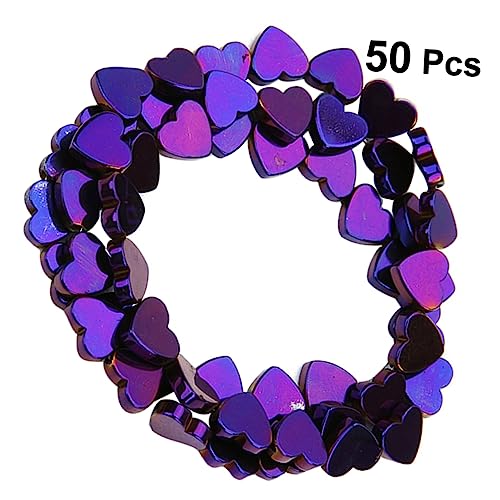 DIYEAH 50 Stück Bastelperlen selber machen biegsamer Flachstift Strasssteine Bausatz für Armbänder aus Tonperlen heart beads Schmuckperlen farbige Steinperlen hohle Herzperlen Violett von DIYEAH