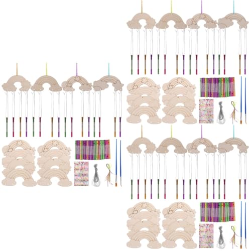 DIYEAH 6 Sätze Handgefertigte Windspiele für Glockenspiel Außenleuchten im Freien Anhänger fensterschmuck bastelbedarf hölzerne Windglocke DIY Windglocke bemalen Holz von DIYEAH