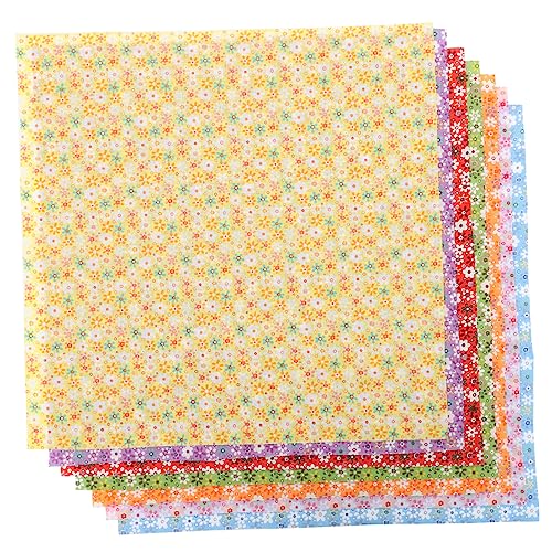 DIYEAH 7 Blätter Kleine Stoffgruppe Patchwork Filzstoff Blumen- Leinen Streifen Blumenstoff Quadratisch Fetzen Baumwollfabrik Stoffbündel Quadrate Polsterstoff Vlies Baumwolle von DIYEAH