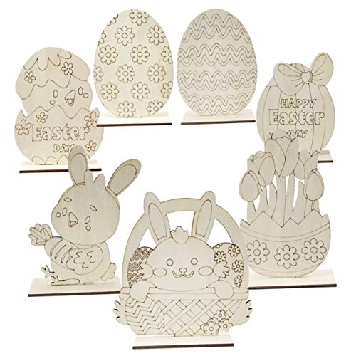 DIYEAH 7St Kaninchen-Dekoration für zu Hause Eierfarbe Deckel Ornament Ei-passendes Korb easter egg decoration osterdekoration Osterschmuck aus Holz Tischdeko für die Osterparty von DIYEAH