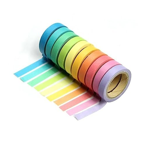 DIYEAH Buntes Washi Tape Farbige Dekorative DIY Klebebänder Regenbogenfarben Für Planer Scrapbooking Bastelprojekte Und Ideal Für Kreative Dekorationen von DIYEAH