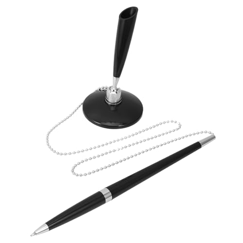 DIYEAH Desktop-Stift einziehbar Halter Stift mit Kette Gadget Inhaber kugelschreiber schreibtischzubehör schreibutensilien Stifte für die Bank vertikaler Tischstift Rostfreier Stahl Black von DIYEAH