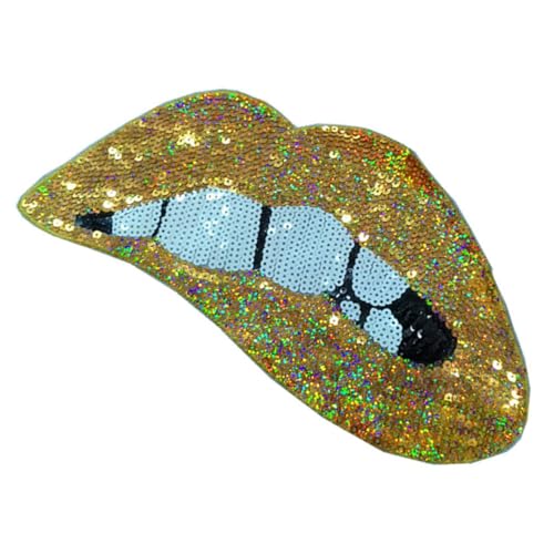 DIYEAH Kleiderflicken Silbernes Gesicht Glitzert Bestickt Face Glitter Festival Lippen-pailletten-patches Lippen Patches Funkeln Lippenpatch Mit Pailletten Kragenschutz Für Hemden Golden von DIYEAH