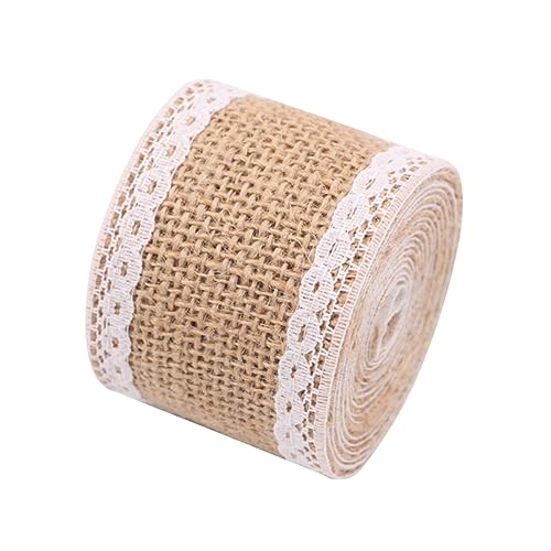 DIYEAH Sackleinenband mit Spitze ribbon bandfeile dekoring Tischdekoration steckblumen verkleidung wedding decoration ziernieten Geschenkband bastelzeug jute tischläufer Juteband von DIYEAH