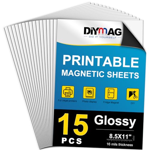 DIYMAG Bedruckbare Magnetbögen, 21,6 x 27,9 cm, flexible Magnetbögen, glänzend, nicht klebend, magnetisches Papier für Tintenstrahldrucker, Foto, Basteln, 15 Stück von DIYMAG