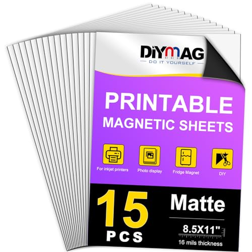 DIYMAG Bedruckbare Magnetbögen, 21,6 x 27,9 cm, flexible Magnetbögen, matt, nicht klebend, magnetisches Papier für Tintenstrahldrucker, Foto, Basteln, 15 Stück von DIYMAG