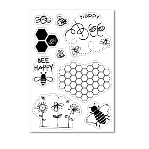 DIYology Bienenwabenstempel-Set, transparent, für Kartenherstellung, Bienen, Honig, Blumen, Herzen, Gummistempel für Scrapbooking, Papierbasteln, Geschenkanhänger, Dekoration von DIYology