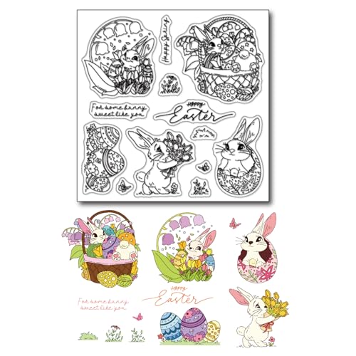 DIYology Happy Easter Bunny transparente Stempel für Kartenherstellung, Vintage-Stil, Mr. Bunny, Silikon-Gummistempel für Scrapbooking, Fotoalbum, Geschenkanhänger und andere Papierbastelarbeiten von DIYology