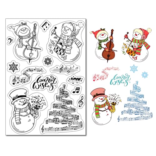 DIYology Joyful Schneemann transparente Stempel für Kartenherstellung Weihnachtsbaum Cellosaxophon Silikon Stempel für Scrapbooking Fotoalbum Geschenkanhänger und andere Papierbastelarbeiten von DIYology