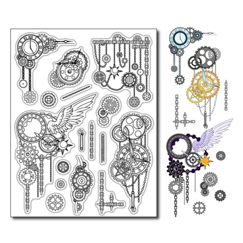 DIYology Mechanische Zahnräder, transparente Stempel für Kartenherstellung, Kettengetriebe, Eckdekoration, Silikonstempel für Scrapbooking, Fotoalbum, Geschenkanhänger und andere von DIYology