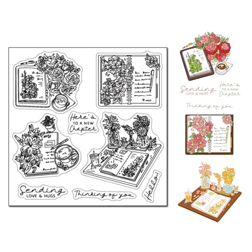 DIYology Notizbücher und Blumen, transparente Stempel für Kartenherstellung, Schulanfang, Silikonstempel für Scrapbooking, Fotoalbum, Geschenkanhänger und andere Papierbastelarbeiten Dekoration von DIYology