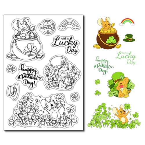 DIYology St. Patrick's Day transparente Stempel für Kartenherstellung, niedliche Glücksratten, Silikon-Gummistempel für Scrapbooking, Fotoalbum, Geschenkanhänger und andere Papierbastelarbeiten von DIYology