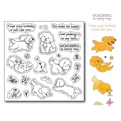 DIYology Transparente Stempel für Kartenherstellung, Motiv: Golden Retriever Hunde, Haustiere, Silikon-Gummistempel für Scrapbooking, Fotoalbum, Geschenkanhänger und andere Papierbastelarbeiten von DIYology