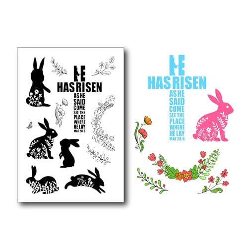 DIYology Transparente Stempel mit Osterhasen-Motiv für Karten oder Tagebücher, Motiv: He has Risen Easter Sentiment, Blumen, Gummistempel für Scrapbooking, Fotoalbum und andere Papierbastelarbeiten von DIYology