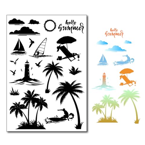 DIYology Transparente Stempel mit Silhouetten-Palmen für Kartenherstellung, Sommer, Segeln, Strand, Gummistempel, Siegel für Scrapbooking, Fotoalbum und andere Papierbastelarbeiten von DIYology