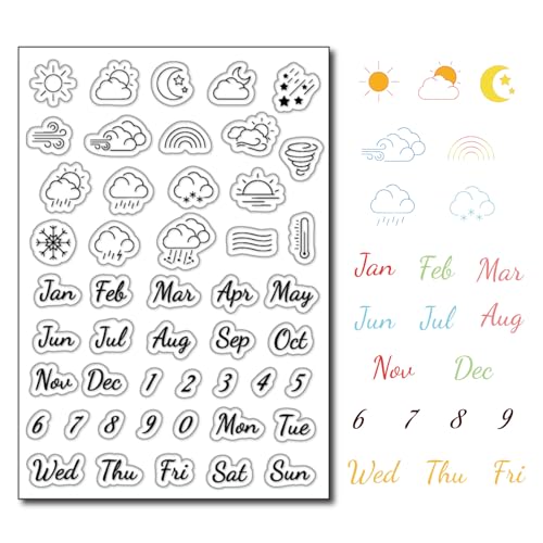 DIYology Wetter-Icons transparente Stempel für 2025 Kalender, Monats- und Wochenplaner, Silikon-Gummistempel für Scrapbooking, Fotoalbum, Geschenkanhänger und andere Papierbastelarbeiten von DIYology