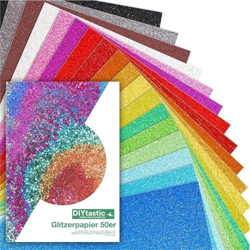 50x Glitzerpapier in A4: Buntes Glitter Papier mit 250 g/m² - Ideal für Bastelarbeiten und kreatives Gestalten - Fotokarton und Druckerpapier für Bastelpapier von DIYtastic