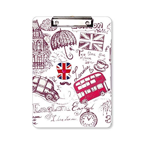 Big Ben Bus England Flagge Skizze Illustration Klemmbrett Ordner Schreibblock Trägerplatte A4 von DIYthinker