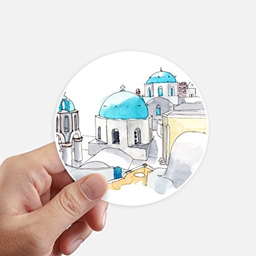 DIYthinker Imerovigli Dorf in Santorini Griechenland Runde Sticker 10Cm Wand Koffer Laptop Motobike Aufkleber 8Pcs Diameter 10cm Mehrfarbig von DIYthinker