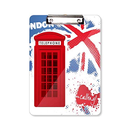 Klemmbrett mit britischer Londoner Flagge, rote Telefonzelle, Ordner, Schreibblock, Trägerplatte, A4 von DIYthinker