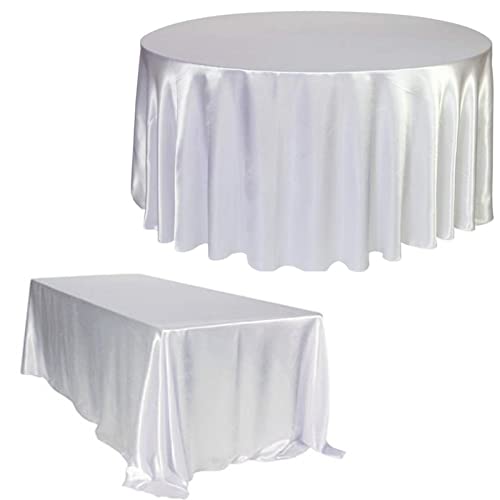 DIoFent Elegant und luxuriös Weißer runde/rechteck Satin Tischdecke for Küchen Esstisch Cover Party Abendessen Geburtstagsfeier Dekor kreisförmige ovale Tisch von DIoFent